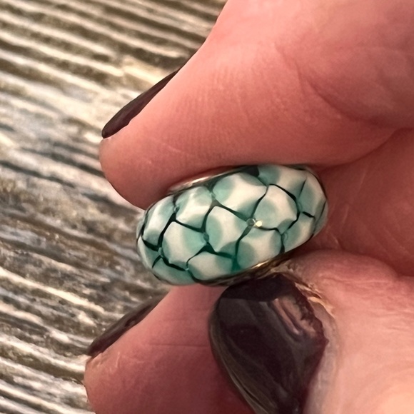 Genuine Pandora Murano Glass Bead "Teal Lattice" Faceted - 791625 - retired - Picture 4 of 8
